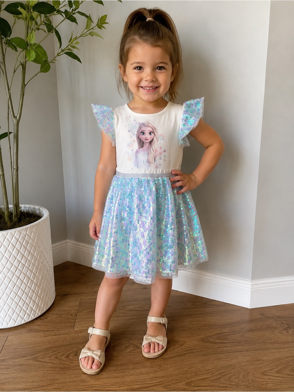 Disney Frozen Elsa Sequin Dress – Size 3–4Y (H&M)